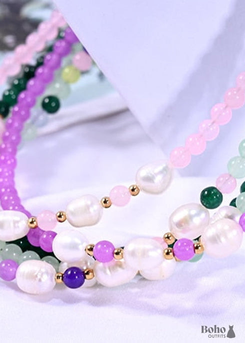 Boho Necklace, Seed Bead Choker, Crystal Pearl
